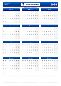 Printable calendar 2028, portrait, without holidays